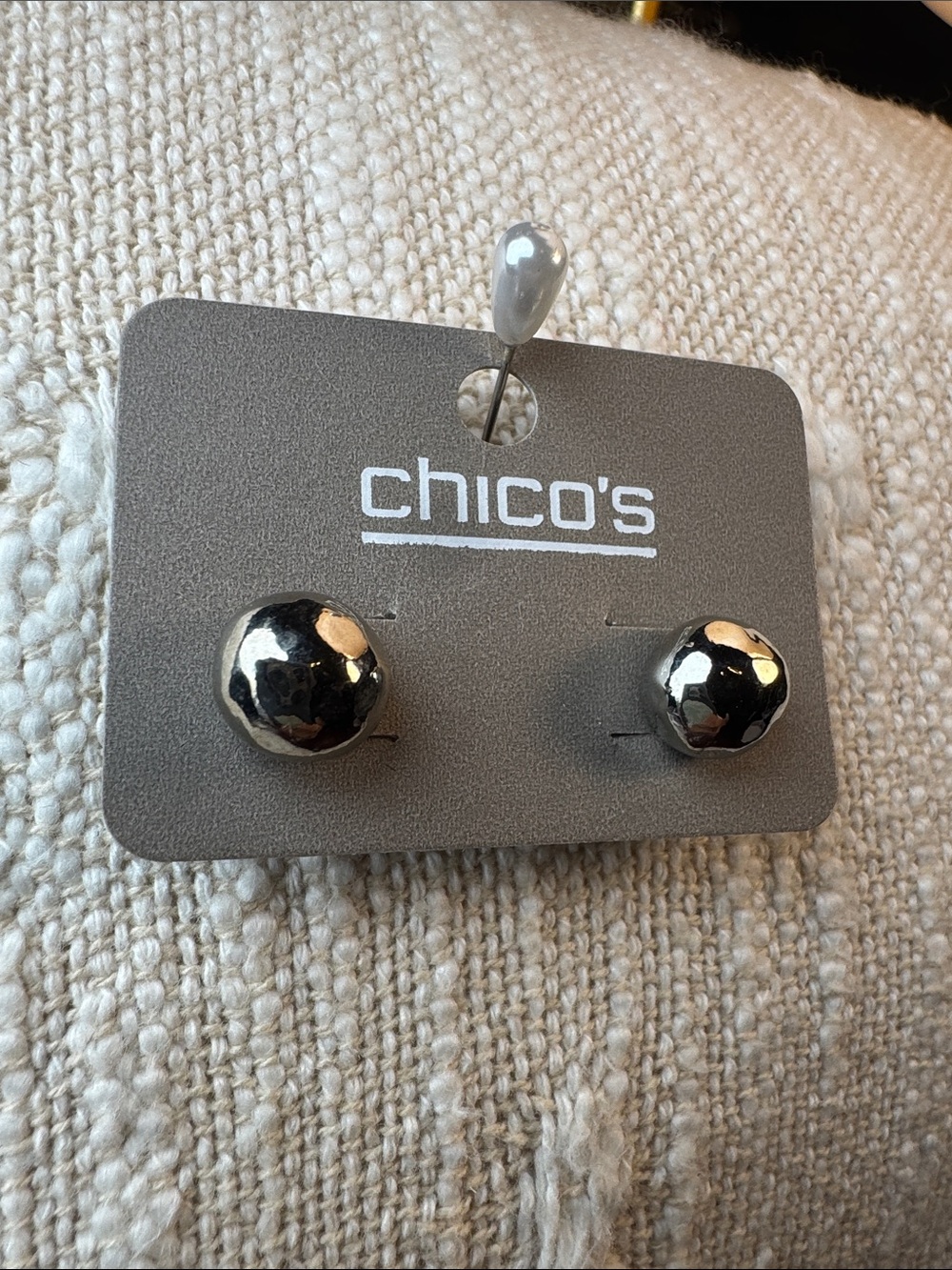 0212-Chico's Shiny Hammered Silver Dome Studs